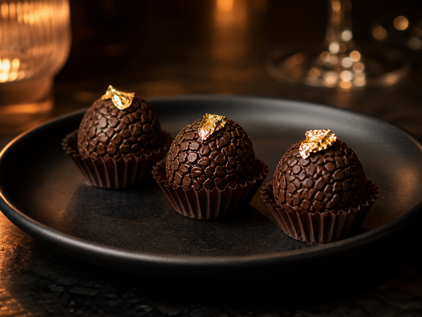 Postre Brigadeiros Gourmet con Oro Comestible (3 pzas) en Bossa Grill